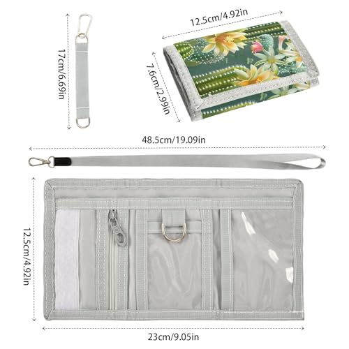 ALAZA Kids Wallets for Boys Girls Toddler Trifold Wallet Children Small Green Cactus Flowers with Zipper Coin Pocket3