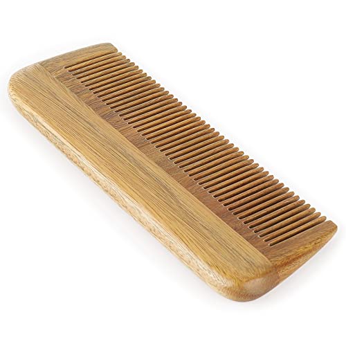 Onedor Handmade 100% Natural Green Sandalwood Wooden Comb For Men Hair, Beard, And Mustache Styling Pocket Comb With Leather Case (Short) #TOP5