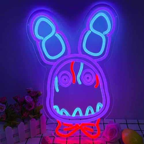 Image of GTOTd Horror Rabbit Purple Wall Art Lamp Led Neon Sign Night Light | Classroom Bedroom Kids Room Decor Gifts Merch Party Supplies for Wall Decorative Acrylic USB Powered Living Room Shop Bar