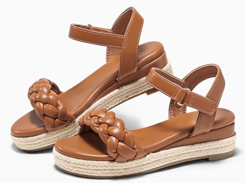 Image of Coutgo Girls Platform Sandals Espadrille Braid Open Toe Ankle Strap Wedge Sandals Summer Dress Shoes for Toddler /Little /Big Kids