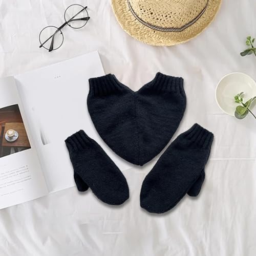 Couple Holding Hands Gloves Winter Warm Knitted Gloves for Cold Weather Hand Holding Mittens- Black4