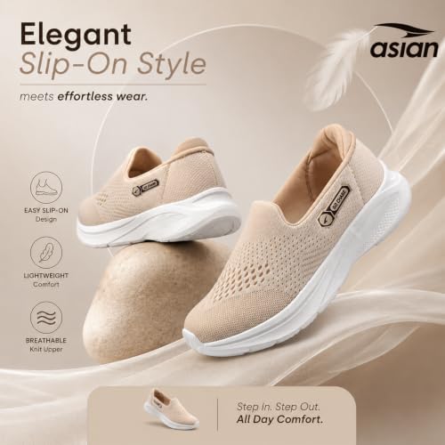 Image of ASIAN Style Walk-31 Women's Walking Shoes | Ultra-Lightweight Slip-On Shoes with Knit Mesh, Arch Support | Flexible Sole & All-Day Comfort for Daily Use