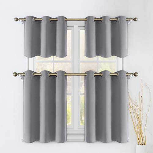 Homeideas 2 Panels Blackout Window Valance 18 Inch Long Short Curtains For Small Window Kitchen Bathroom Dining Bedroom Grommet Small Curtain Drapes Window Toppers, Light Grey #TOP6