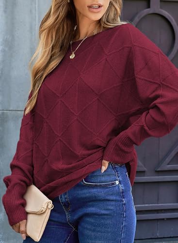 Image of EVALESS Casual Crewneck Sweaters for Women Fall Winter 2026 Lightweight Long Batwing Sleeve Pullover Sweaters Tops Clothes