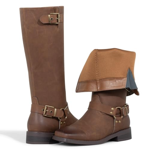 Image of SheSole Wide Calf Knee High Boots for Women (Fits 14 inch-18 inch Calves) - Low Heel & Adjustable Buckle | Roomy Square Toe | Full Side Zipper | Straight-Leg for Style & Comfort