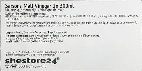 Sarsons Malt Vinegar Malzessig 2X 300ml Kunststoff-Flasche - importiert von Shestore24