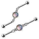 Amelia Fashion 14GA Rainbow Cabochon Flexible Chain Industrial Barbell (Steel/Rainbow)