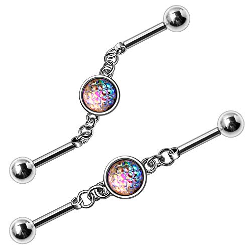 Amelia Fashion 14GA Rainbow Cabochon Flexible Chain Industrial Barbell (Steel/Rainbow)