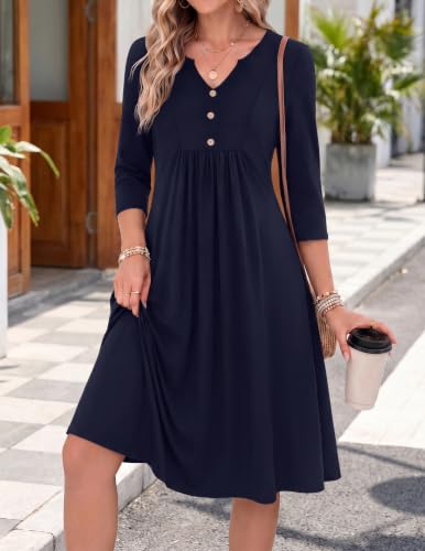 Image of Zeagoo Womens Dresses 3 /4 Sleeve Casual Fall A Line Midi Dress with Pockets
