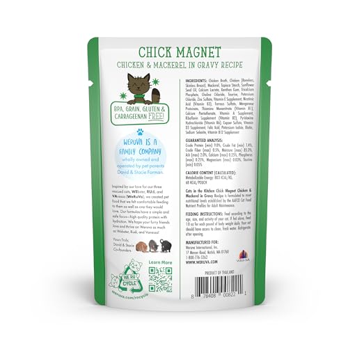 Image of Weruva Cats in the Kitchen, Chick Magnet with Chicken & Mackerel in Gravy Cat Food, 3oz Pouch (Pack of 12)