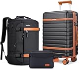 Velaybor Luggage Sets 3 Piece with Spinner Wheels, Lightweight PC Hardside Suitcase with TSA Lock & YKK Zippers, 20 Inch Carry On Luggage with Travel Bag for Men and Women, Black