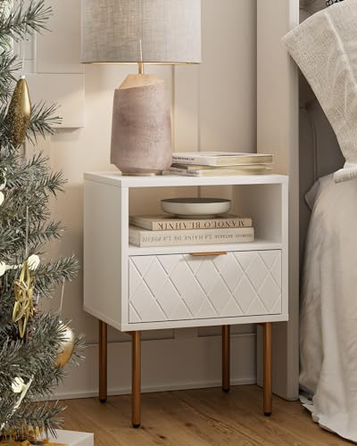 HEYZOEY Nachttisch mit Schublade und offenem Fach, Moderner Nachtschrank, Beistelltisch mit Stauraum für Schlafzimmer und Wohnzimmer (30T x 40B x 56H cm Weiß)