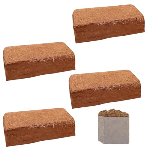 GOEDCH Set di 4 mattoni in fibra di cocco ad alta espansione: mattoni in fibra di cocco naturale, imballaggio sigillato, ideali per piante in vaso e giardino, assorbimento d'acqua del 60%