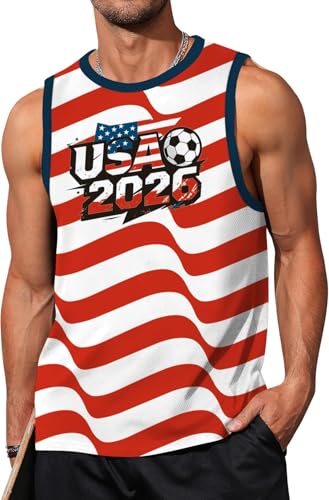 ELDPS Soccer Cup 2026 Shirt for Men USA Mexico Argentina Fan Jersey Funny Soccer Graphic Tee Sleeveless Tank Tops