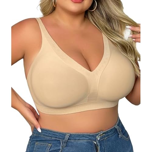 SHAPERX Women's Deep V Everyday Bras Wireless Comfort No Underwire Bralettes Soft Push Up Bra Regular and Plus Size