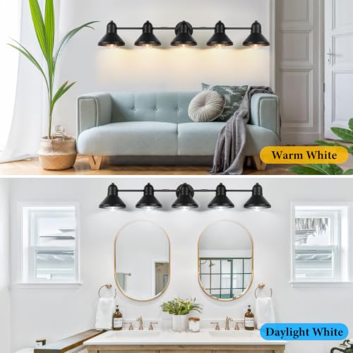 Image of Bairth Bathroom Light Fixtures,5-Light Black Metal Vanity Light Over Mirror | Farmhouse Rustic Industrial Bathroom Vanity Light, Modern Bathroom Lights with Metal Shade for Living Room Cabinet Hallway