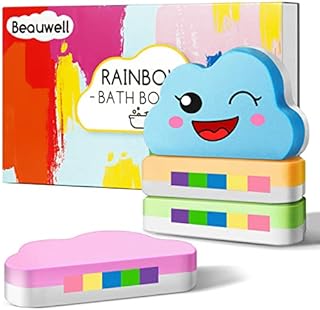 Rainbow Bath Bombs Gift Set, Handmade and Organic 4 Pcs Bath Bombs with Natural Ingredients for Kids and Women,Bath Bombs Gift Set with Coconut Oil, Natural Essential Oils