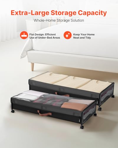 Image of VEVOR Under Bed Storage with Wheels, 36.0 x 18.1 x 7.3 inch, Underbed Containers with Clear Lid, Underbed Shoe Organizer, Rolling Under the Bed Storage Bins for Clothes Shoes Blankets Bedroom, 2 Pack