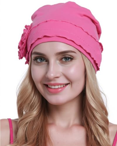 osvyo Cotton Chemo Headwear Turban Cap for Women - Soft Elastic Beanie Hair Loss Sealed Packaging Fuscia Pink