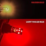 LASFIT 7443 7440 992 T20 LED Bulbs Polarity Free, Super Bright High Power LED Lights, Use for Brake Tail Light, Turn Signal Lights, Brilliant Red (Pack of 2)