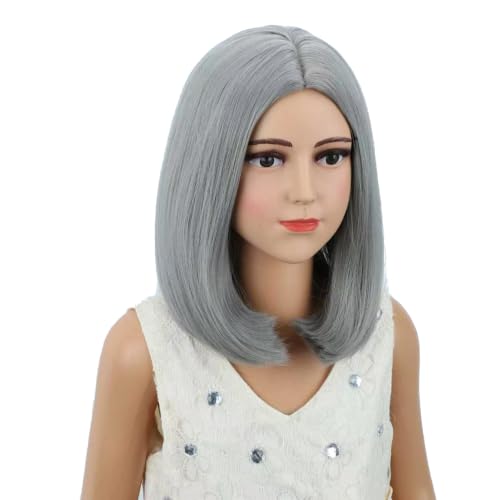 Image of Gray Wig Gray Bob Wig Short Bob Wig Middle Part Wig for Women Synthetic Wigs with Wig Cap