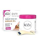 Veet Argan Oil Hot Wax Kit 250 ml - Sugar Hair Removal, Warm Facial Remover with Strips, Dermatologist-Tested Solution for Smooth Skin