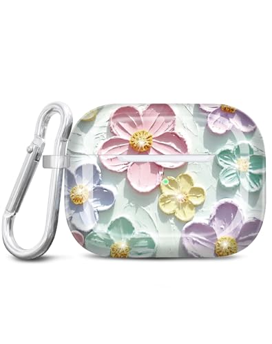 JIAXIUFEN Design for Airpods Pro 2nd Generation Case Cover Retro Oil Painting Printed Flower Protective TPU Skin for Girl Compatible with AirPods Pro 2019/Pro 2 Gen Case 2022, Mint Colorful