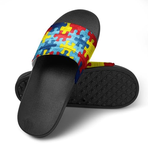 Colorful Autism Awareness Puzzle Womens Slide Sandals Non Slip Summer House Slippers for Girls Slip-on Flip Flops4