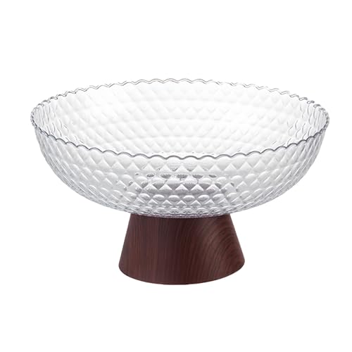 HOMTERN Fruit Bowl Comes with Draining Dase Fruit Dasket,Transparent Fruit Basket,Wood Grain, Living Room Decor Pedestal Fruit Bowl Dinning Room.