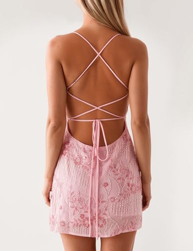 MISSACTIVER Sleeveless Sequin Dress for Women Backless Criss Cross Straps Mini Dress Sexy Sparkle Short Dresses Party3