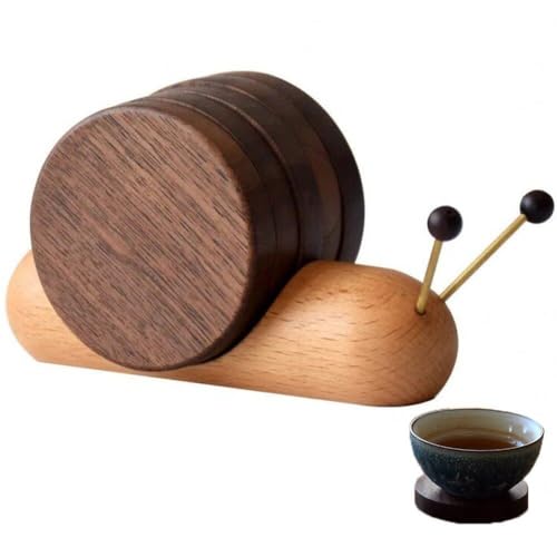 Sous-verres d'escargot en bois rond avec support pour table basse