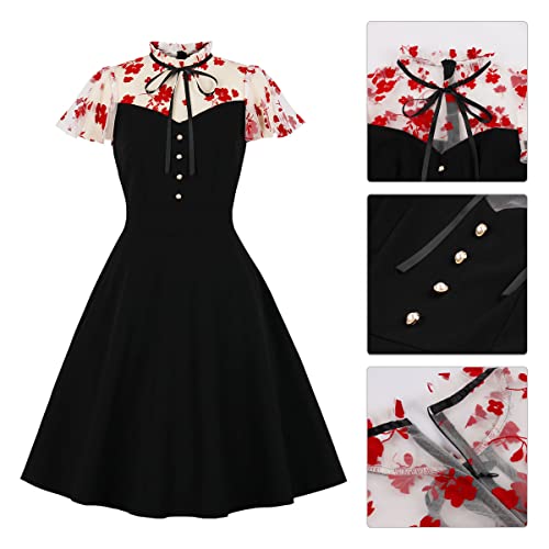 Image of Women's Vintage Polka Dot 1950s Audrey Retro Rockabilly Prom Dress 50's 60's A-Line Cocktail Party Swing Dress
