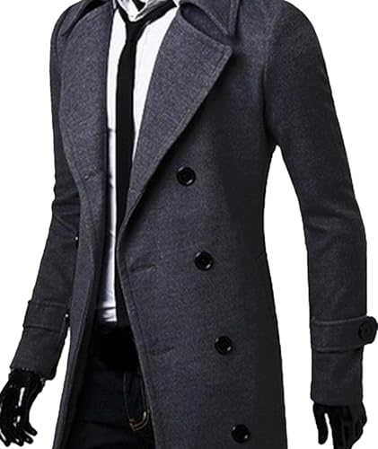 Image of SOMTHRON Men's Casual Trench Coat Slim Fit Notched Collar Long Jacket Business Overcoat Double Breasted Pea Coat