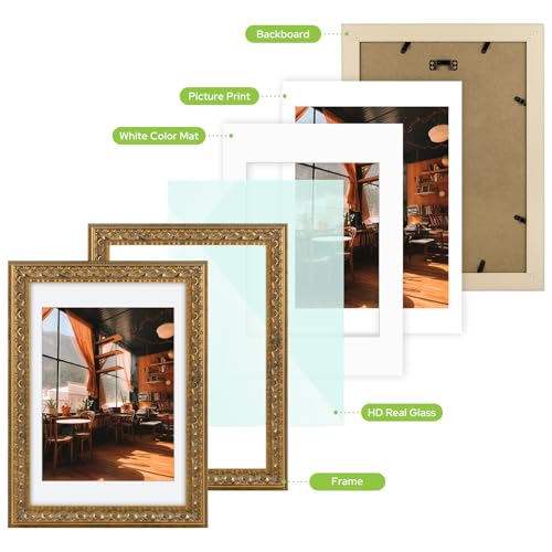 Image of Golden State Art, 10X14 Ornate Finish Photo Frame With White Mat for 8.5x11 Picture & Real Glass, Color: Bronze