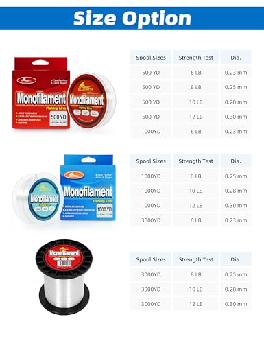 Image of BLUEWING Monofilament Fishing Line Clear Mono Fish Wire Thin Diameter String 6-400 lbs, 50-3000 Yards