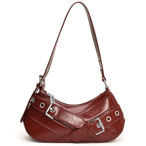 Sac à main marron et rouge cerise avec bandoulière réglable pour femme