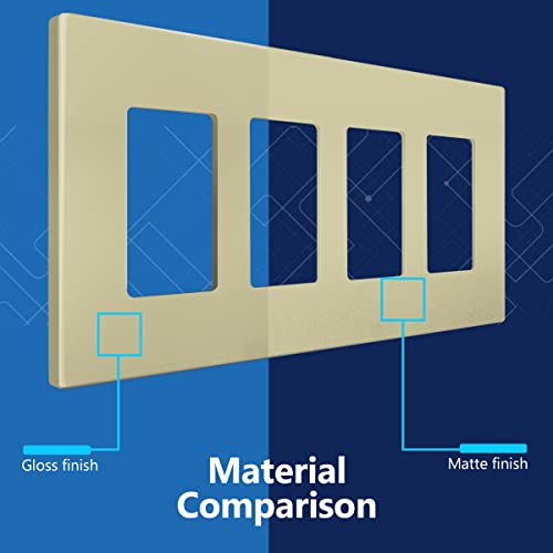 Image of LIDER Decorator Switch Cover, Screwless Wall Plate, Mid-Size 4-Gang 4.88 inch x 8.58 inch, LSWP-34M-I, UL Listed, Thermoplastic, Matte Ivory, 1-Pack