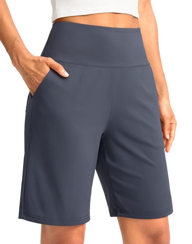 G Gradual Women's Bermuda Long Shorts with Pockets 9" High Waisted Knee Length Shorts for Women Walking Athletic Workout