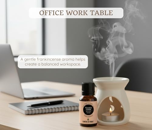 Image of Earth N Pure Ceramic Aroma White Diffuser Burner with 10Ml Frankincense Oil & 2 Pcs Candles Strong & Long-Lasting Fragrance | Perfect for Gift Set