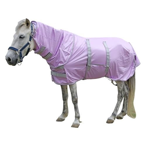 Image of LEAFOREST Miniature Pony Horse Fly Sheet - with Neck Cover & Belly Band Breathable Mesh UV Protection Summer Sheets for Mini Horses Foal Yearling Donkey Violet 52 inches