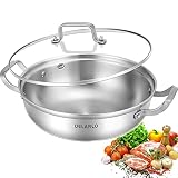 Delarlo Tri-Ply Stainless Steel 11 inch Cookware Everyday Pan with Glass Lid,kitchen everything pan,