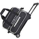 Mangrove 2 Ball Bowling Bag with Wheels, Double Bowling Bags 2 Ball Roller w/Separate Compartment for Bowling Shoes (Up To US Mens Size 15), Accessory Pocket & Retractable Handle Extends To 40'