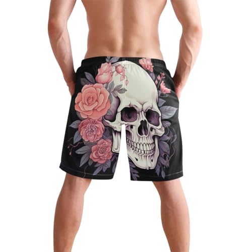 Skull Gothic Pink Flower Mens Swim Trunks Quick Dry Beach Shorts with Pocket S 202a58563