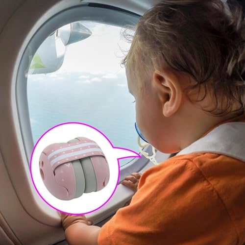Image of Baby Ear Protector for Flight, Pink Soft Headband Ear Muffs for Kids 0-36 Months, Noise Reducing Baby Ear Buds, Travel Essentials for Infants