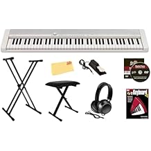 Casio CT-S1 Casiotone 76-Key Portable Keyboard - White Bundle with Adjustable Stand, Bench, Sustain Pedal, Headphones, Piano Book, Instructional DVD, and Austin Bazaar Polishing Cloth