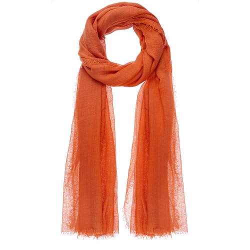 Nydotd Women Summer Cotton Linen Scarf Crinkle Long Beach Shawl Wrap hijab with Fringe (Orange 71 x 35 Inch)