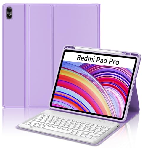 Teclado Redmi Pad Pro 12.1 con funda morado claro para Xiaomi Poco Pad 2024