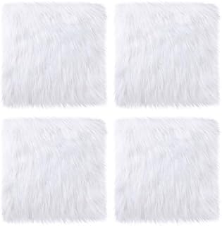4 Pieces Faux Fur Square Fabric Shaggy Fur Blanket Chair Cover Fluffy Fur Rugs Fuzzy Seat Pad Soft Rug for Camera Floor Decoration (White,10 x 10 Inches)