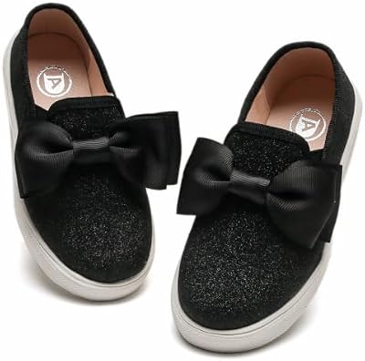 DADAWEN Girls Slip On Glitter Sneakers Cute Bow Lazy Tennis Shoes Loafers for Little Girls(Toddler/L...