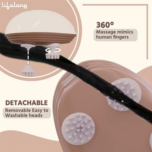 Image of Lifelong Hair Scalp Rechargeable Electric Head Kneading Massager, 4 Speed Modes, Handheld Portable Head Scratcher for Hair Growth, Full Body Pain Relief, Deep Clean and Stress Relax (LLM594,Beige)